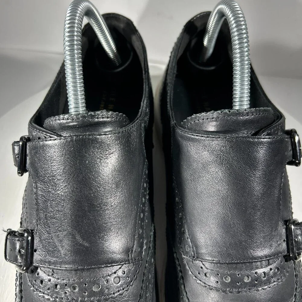 Cole Haan Wingtip Monk Strap Buckle Double Strap Womens Dress Shoes Size 9 Black - Picture 3 of 12